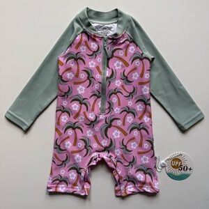 Caden Lane Baby Palm Tree Long-Sleeve Rashguard Swim Romper, Palm Party - 12-18M